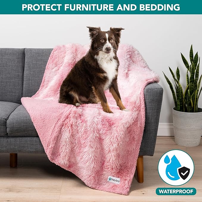 PetAmi Waterproof Dog Blanket for Small Medium Dogs, Calming Fleece Cat Blanket, Couch Protector Washable Sherpa Faux Fur Pet Throw for Puppy, Soft Reversible 29x40 Tie-Dye Pink