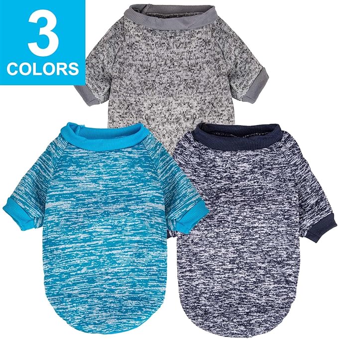 3 Pack Dog Sweater, Dog Sweaters for Small Dogs, Warm Soft Pet Clothes for Puppy, Medium Large Cat, Dogs Girl or Boy, Dog Shirt for Winter Christmas (Grey+Navy+Blue, X-Small)