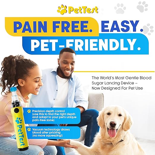 PetTest Genteel Pain-Free Lancing Device, Easy-to-Use Pet Blood Sugar Monitoring for Dogs & Cats, Includes Contact Tips, Sterile 21G Lancets & Instructions for Taking Samples