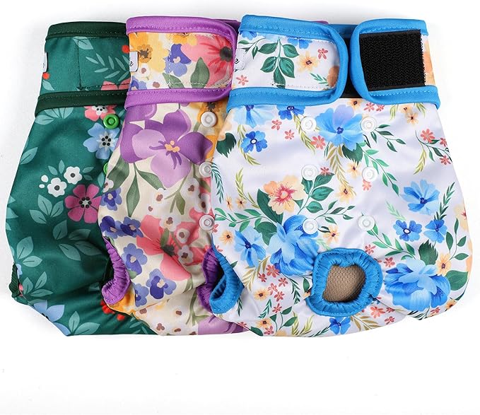 Dog Diapers Female- Reusable Diapers for Doggie in Heat - Highly Absorbent for Pet Incontinence with Adjustable Snaps Green, M