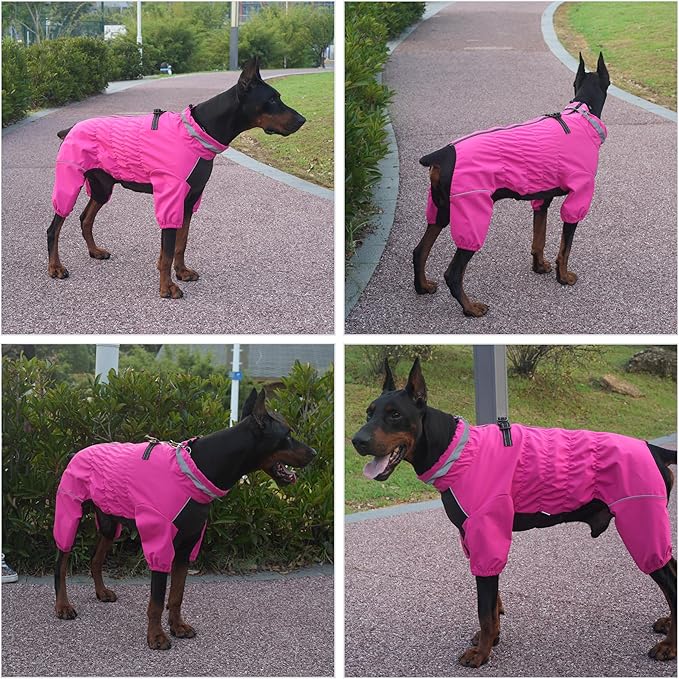 Winter Waterproof Dog Snowsuit – Full Body Outdoor Jacket with Leash Ring, Fleece Lining, Windproof Reflective 4-Leg Dog Coat for Small to Large Dogs Hot Pink 4XL
