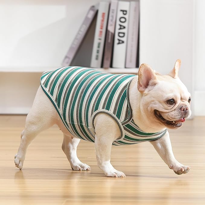 Dog Shirts Vest Cotton Striped T-Shirt, Sleeveless Stretchy Pet Clothes for Small Dogs, 2-Pack Soft Breathable Puppy Tank Top Cat Tee (XX-Large, Pine Green,Plum Red)