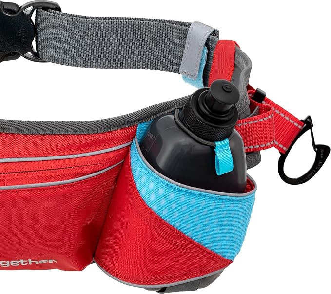 Kurgo On Trail Running Belt - Hands Free Running Belt for Dogs - Adjustable Dog Running Belt - Reflective Jogging Gear - Quick Access Pouch - BPA Free Water Bottle - Red/Blue/Gray