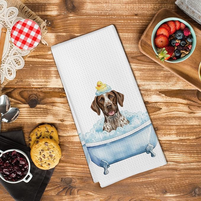 German Shorthaired Pointer Gifts Bathroom Hand Towel, Funny GSP Dog Duck Hand Towel for Bathroom Kitchen Washroom Decor, German Shorthaired Pointer Dog in Bathtub Dish Tea Towels, 16x24 Inch
