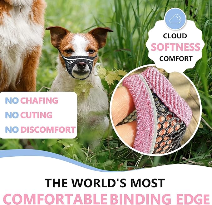 Dog Muzzle, Soft Mesh Muzzles for Small Dogs, Chihuahua Shih Tzu Yorkie Pom, Short Snout Mouth Guard for Barking Biting Grooming, Breathable Adjustable Puppy Muzzle (Cherry-red, XXS)