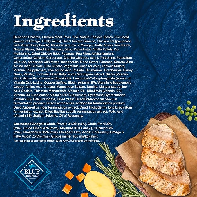 Blue Buffalo Wilderness Adult High-Protein Dry Dog Food with Real Chicken, Grain-Free, Made in the USA with Natural Ingredients, Chicken, 24-lb Bag