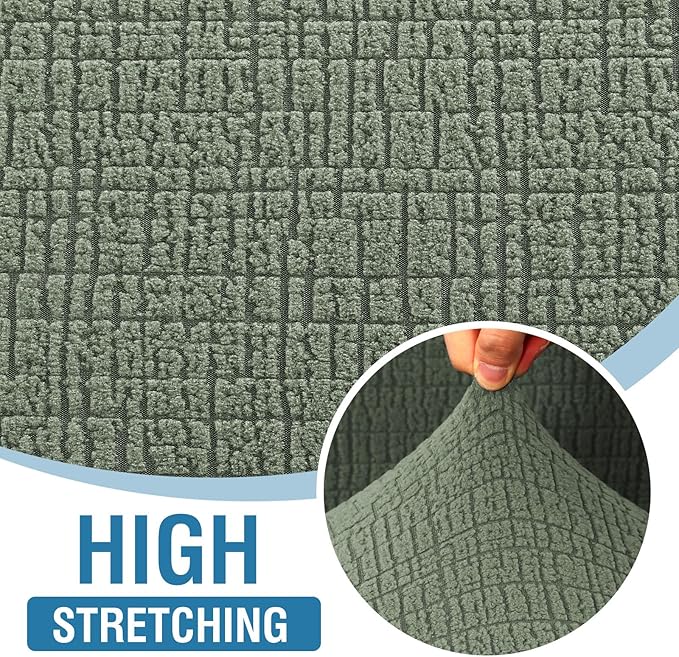 H.VERSAILTEX Jacquard Cushion Covers High Stretch Sofa Covers for 3 Cushion Couch Furniture Protector Spandex Anti-Slip Soft Thickened Slipcovers Crizzle Pattern(3 Seat Covers, Sea Grass)