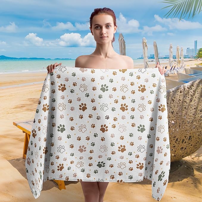 Cute Paws Dog Cat Pet Farmhouse Beach Towel Gifts for Women Dog Lovers Owner, Rustic Microfiber Quick Dry Travel Sand Free Beach Towels Oversized Decor for Bathroom Swimming Pool 30x60 Inch