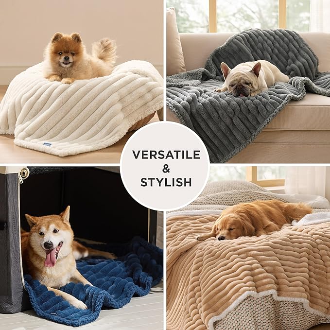 Bedsure ComfyFleece™ Waterproof Blanket for Bed - Soft Plush Dog Blankets for Large Dogs Corduroy Fleece Washable, Cozy Calming Reversible Furniture Protection for Pet Cat,86"x90", Queen, Warm Grey