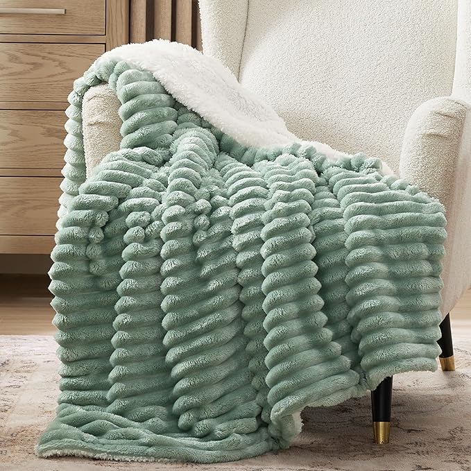 Bedsure Sherpa Throw Blanket for Couch - Super Soft, Cozy Fleece Thick Warm Blanket for Winter, GentleSoft Plush & Fluffy Spring Throw Gift for Women, Room Decor, Sage Green, 50x60 Inches
