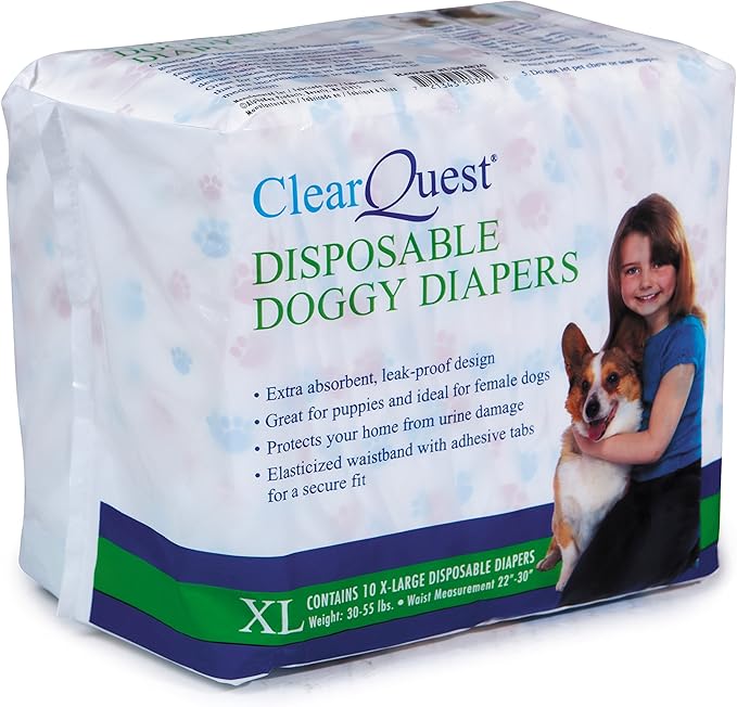 ClearQuest Disposable Doggy Diapers, Super Absorbent Leak-Proof Pet Diapers