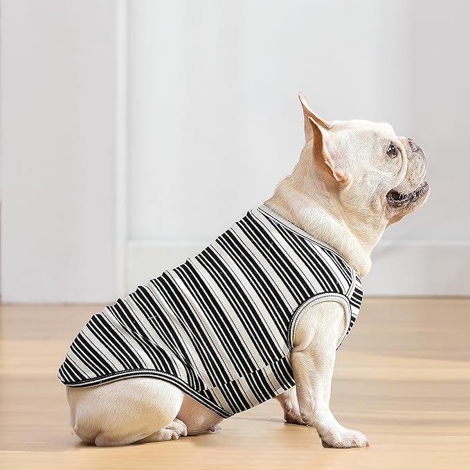Dog Shirts Vest Cotton Striped T-Shirt, Sleeveless Stretchy Pet Clothes for Small Dogs, 2-Pack Soft Breathable Puppy Tank Top Cat Tee (Small, Black,Gray)