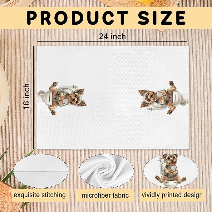Funny Yorkshire Terrier Gifts Hand Towels, Yorkie Bathroom Decor, Yorkie Gifts for Women, Funny Yorkies Dog Dish Tea Towels, Yorkshire Terrier Hand Towel for Toilet Kitchen Decor, 16x24 Inch
