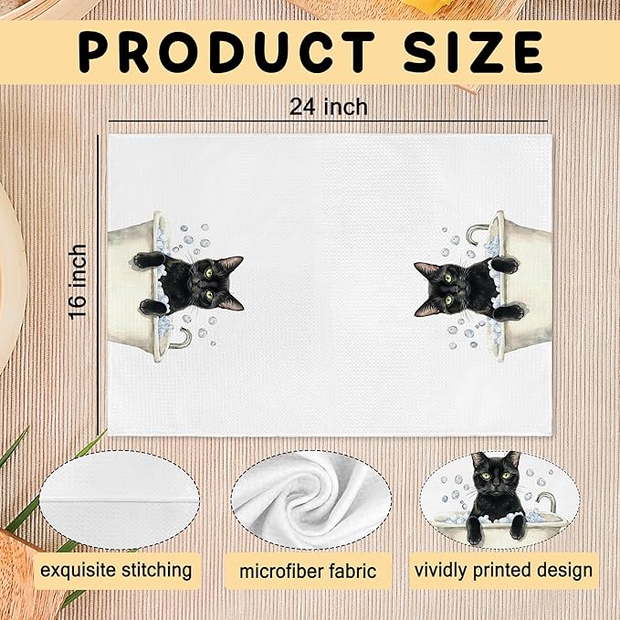 Funny Black Cat Gifts Hand Towels, Cat Bathroom Decor, Black Cats Dish Tea Towels, Cats Lovers Gifts Hand Towel for Restroom Kitchen Washroom Decor, 16x24 Inch