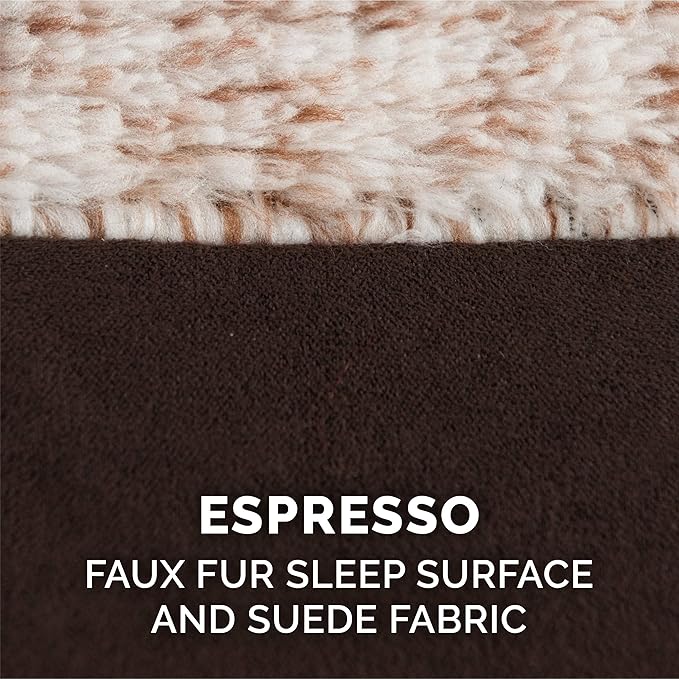 Furhaven Replacement Dog Bed Cover Two-Tone Faux Fur & Suede L Shaped Chaise, Machine Washable - Espresso, Jumbo Plus (XX-Large)