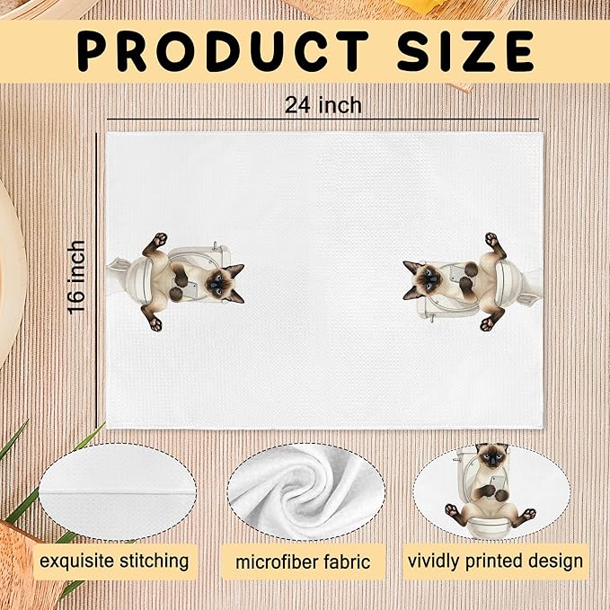 Funny Siamese Cat Gifts Hand Towels for Bathroom Decor, Funny Cats Dish Tea Towels, Siamese Cat Theme Gifts Hand Towel for Restroom Kitchen Toilet Decor, 16x24 Inch