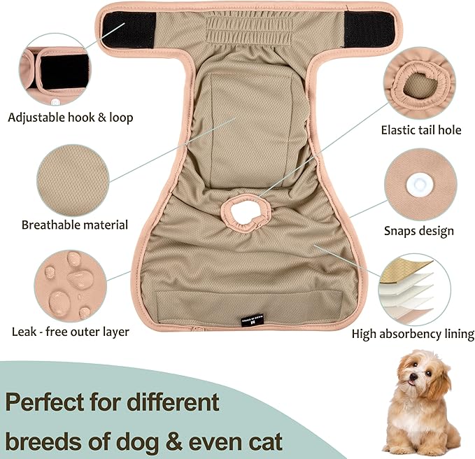 Washable Female Dog Diapers - Premium Reusable Diapers for Doggie in Heat - Highly Absorbent Dog Diapers Female for Pet Incontinence with Adjustable Snaps Pink, S