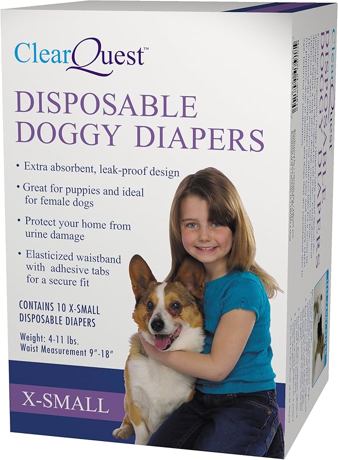 ClearQuest Disposable Doggy Diapers, Super Absorbent Leak-Proof Pet Diapers