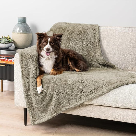 PetAmi Fluffy Waterproof Dog Blanket for Medium Large Dogs, Soft Warm Pet Sherpa Throw Pee Proof Couch Cover, Reversible Cat Bed Blanket Sofa Protector, Plush Washable Pad (Taupe Camel, 40x60)