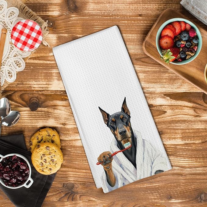 Funny Doberman Dog Gifts Bathroom Hand Towel, Doberman Gift Hand Towel for Bathroom Kitchen Washroom Decor, Dobermans Dog Lover Gifts Dish Tea Towels for Women, 16x24 Inch