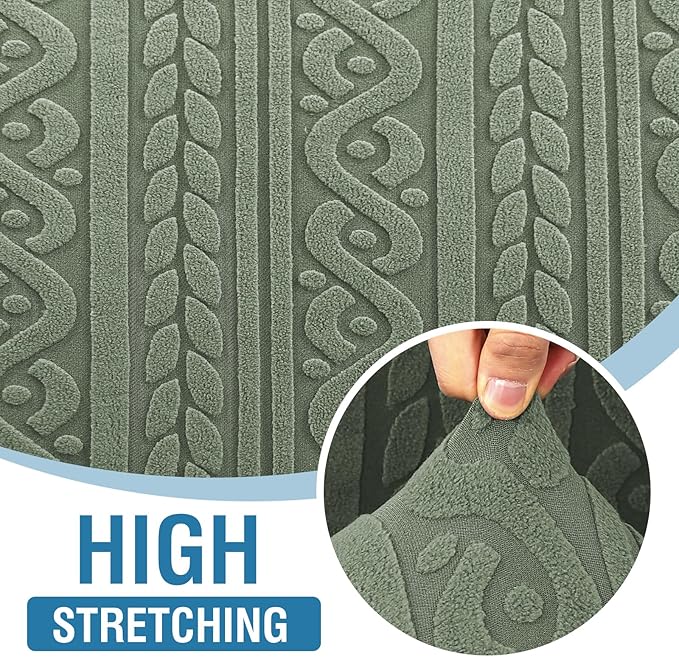 H.VERSAILTEX Jacquard Slip Covers for Sofas/Couches 3 Cushions 1 Piece Stretch Sofa Covers Furniture Protector Anti-Slip Soft Thickened Slipcovers Washable Spiral Pattern(Sofa, Sea Grass)