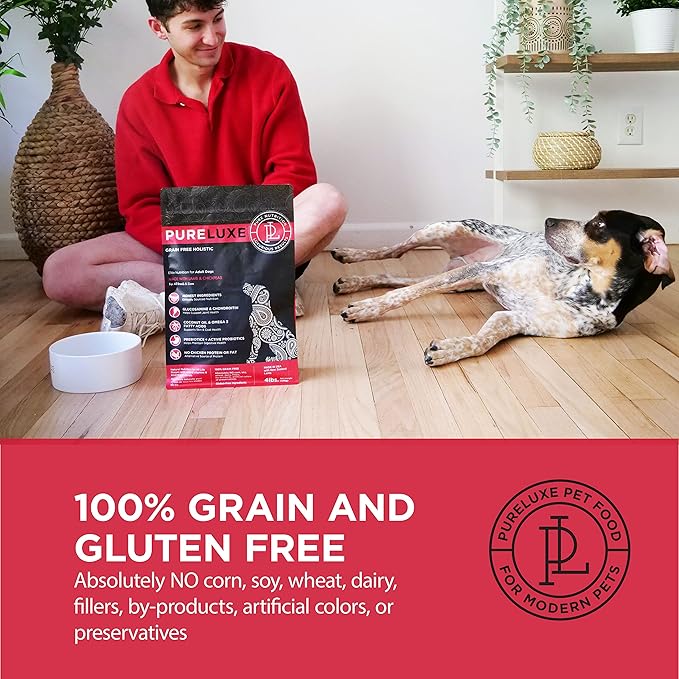 PURELUXE Grain and Gluten Free Dog Food, Lamb and Chickpea Elite Nutrition, Hypoallergenic, for All Breeds and Sizes, All Life Stages, Made in The USA, 22lbs