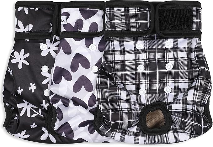 Female Dog Diapers - Premium Reusable Diapers for Doggie in Heat - Highly Absorbent for Pet Incontinence with Adjustable Snaps Black, M