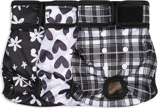 Female Dog Diapers - Premium Reusable Diapers for Doggie in Heat - Highly Absorbent for Pet Incontinence with Adjustable Snaps Black, M