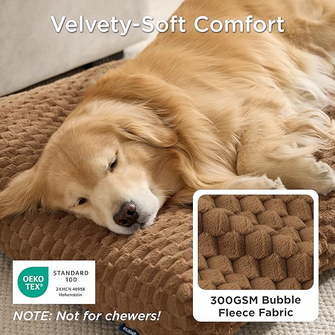 Bedsure XXL Washable Dog Bed for Crate, Soft Fluffy Bubble Fleece Pet Bed Mat for Deep Sleep, Non-Slip and Machine Washable Kennel Sleeping Pad for Extra Large Dogs, 47"x29"x4", Camel Brown