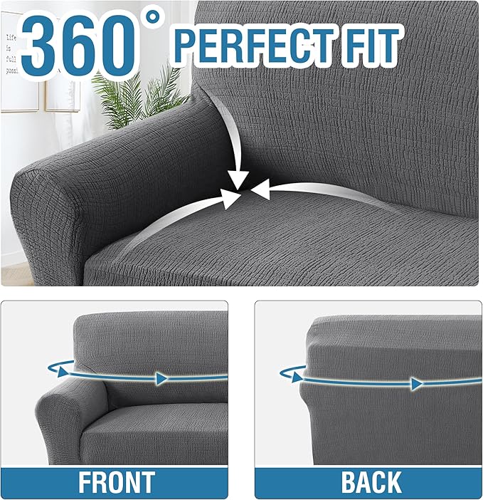 H.VERSAILTEX Jacquard Couch Covers for 3 Cushion Couch 1 Piece Stretch Sofa Covers Furniture Protector Anti-Slip Soft Thickened Dogs Slipcovers Washable Crizzle Pattern(Sofa, Grey)
