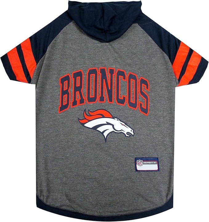 Pets First NFL Denver Broncos Hoodie for Dogs & Cats. NFL Football Licensed Dog Hoody Tee Shirt, Large. Sports Hoody T-Shirt for Pets. Licensed Sporty Dog Shirt (DEN-4044-LG)