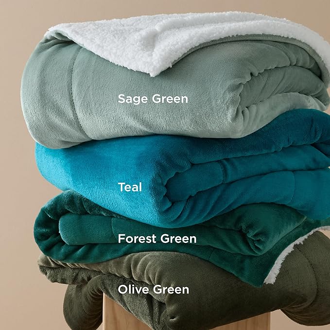 Bedsure GentleSoft Sherpa Fleece Twin Size Blanket for Couch, Non-Heated, Thick and Warm Throw for Women and Men, Soft Fuzzy Plush Twin Blanket for Winter, Olive Green, 60x80 Inches