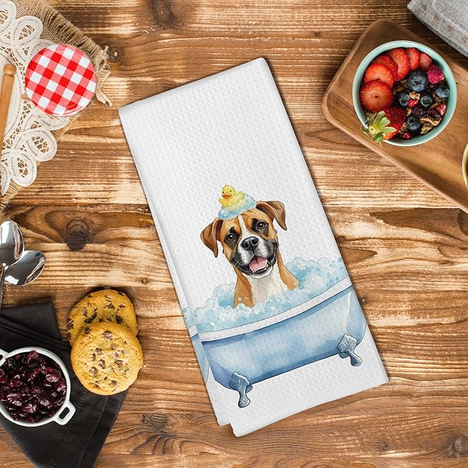 Funny Boxer Dog Bathroom Hand Towel, Boxer Dogs Duck Gifts Hand Towel for Bathroom Kitchen Washroom Decor, Funny Dog in Bathtub Dish Tea Towels, 16x24 Inch