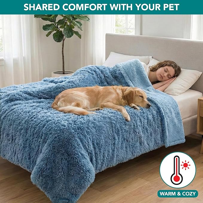 PetAmi Waterproof Dog Blanket for Medium Large Dogs, Calming Fleece Cat Blanket, Couch Protector Washable Sherpa Faux Fur Pet Throw for Puppy, Soft Reversible Leakproof 40x60 Light Blue