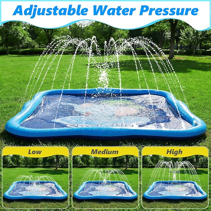 Splash Pad Sprinkler for Kids & Dog, 85" Thickened Square Splash Pad for Toddler 1-3, Elephant Outdoor Water Toy Play Mat for Children,Backyard Inflatable Sprinkler Shallow Pool Fountain Pad
