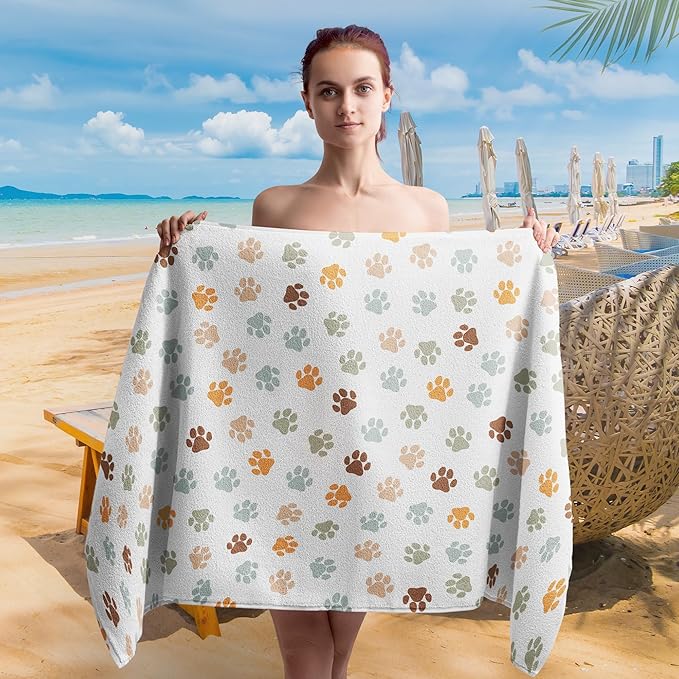 Boho Paws Dog Pet Beach Towel Gifts for Women Dog Lovers Owner, Funny Cute Quick Dry Travel Sand Free Beach Towels Oversized Decor for Bathroom Swimming Pool 30x60in
