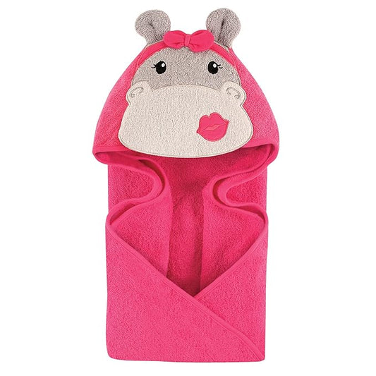 Hudson Baby Unisex Baby Cotton Animal Face Hooded Towel, Pink Hippo, One Size