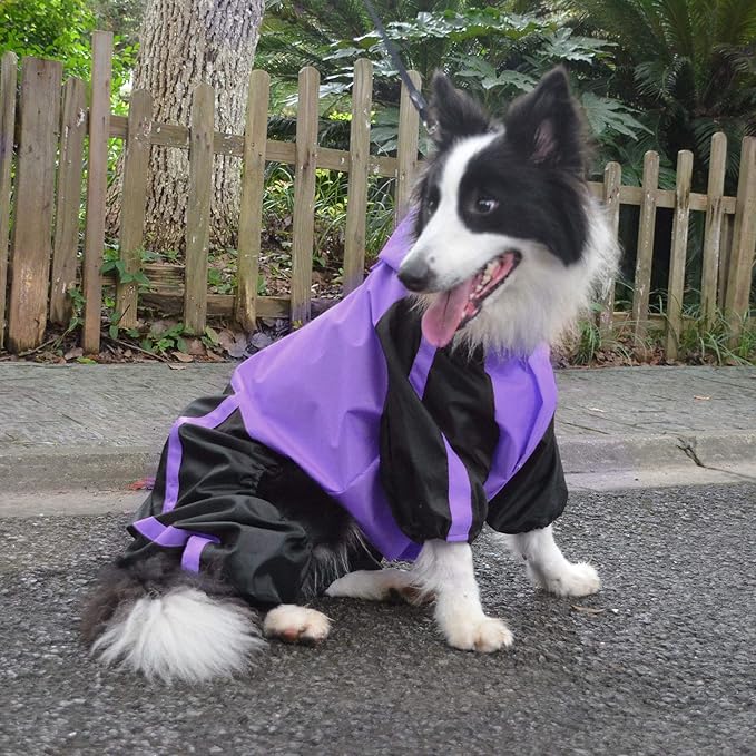 Lovelonglong Dog Raincoat, Purple, Large, Waterproof Hooded Clothes for Small Medium Large Dogs