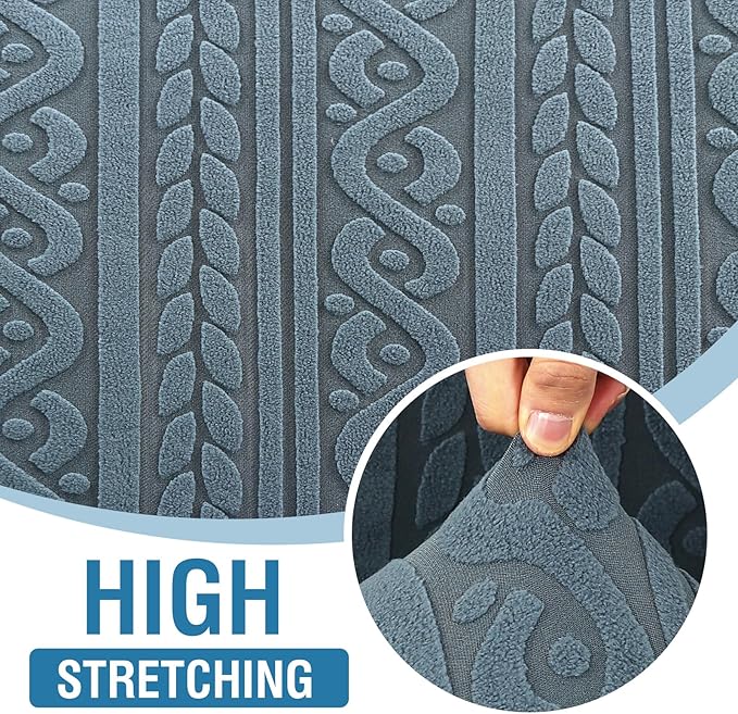 H.VERSAILTEX Jacquard Couch Slip Cover 1 Piece High Stretch Sofa Covers Furniture Protector Anti-Slip Soft Thickened Sofa Cover Washable Spiral Pattern(Sofa, Stone Blue)