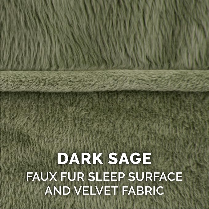 Furhaven Memory Foam Dog Bed for Medium/Small Dogs w/ Removable Bolsters & Washable Cover, For Dogs Up to 35 lbs - Faux Fur & Velvet Sofa - Dark Sage, Medium