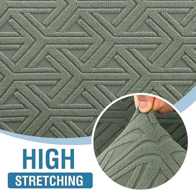 H.VERSAILTEX Jacquard Sofa Cushion Covers Stretch Sofa Covers for 3 Cushion Couch Furniture Protector Spandex Anti-Slip Soft Thickened Slipcovers Diamond Pattern(3 Seat Covers, Sea Grass)