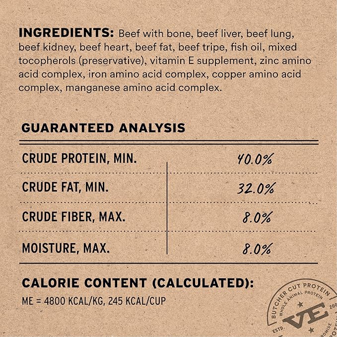 Vital Essentials Freeze Dried Dog Food, Raw Beef Crunchy Mini Nibs | Complete Meal or Topper | 96% Beef, Organs & Bone | Limited Ingredient, High Protein, Grain Free Dry Dog Food | 5.5 oz Bag