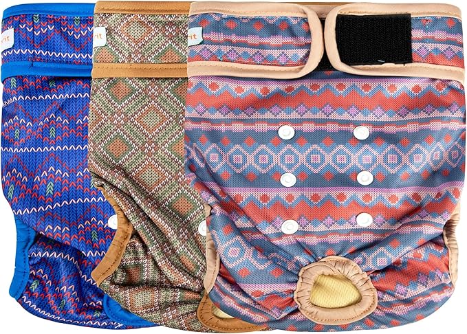 Langsprit Washable Female Dog Diapers - Doggie Reusable Diapers for Doggy Puppy Female in Period - Highly Absorbent Dog Heat Panties Plaid-1 S
