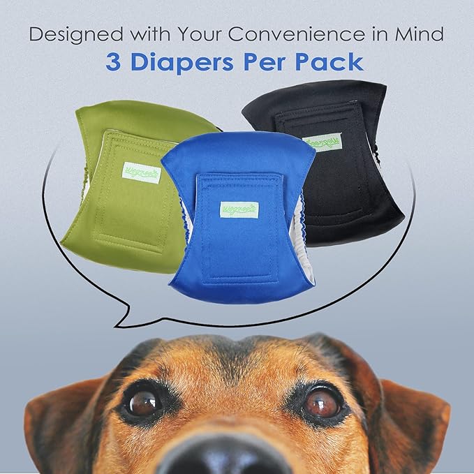 wegreeco Washable Dog Diapers - Washable Male Dog Belly Wrap - Pack of 3 - (Black,Blue,Olive,Medium)