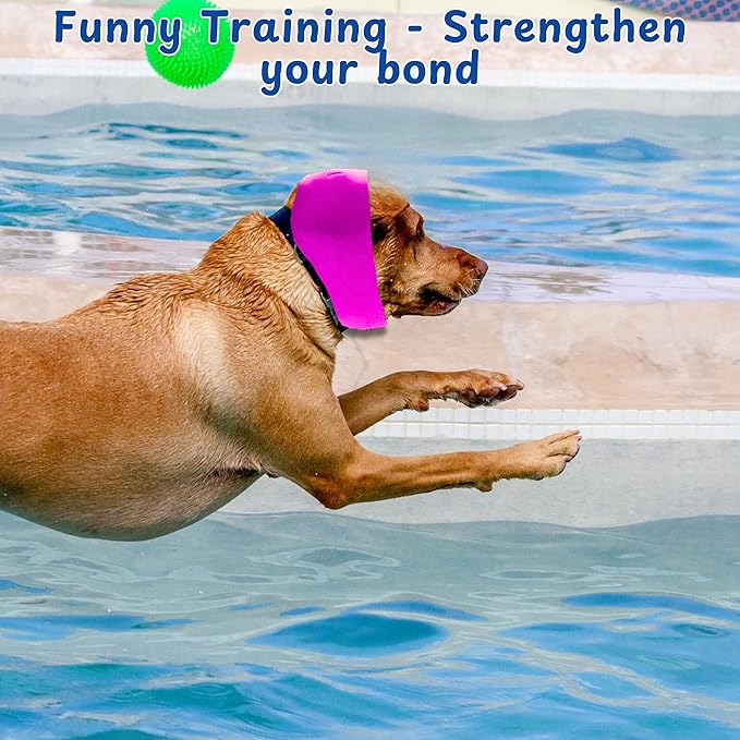 2pcs Dog Ear Covers for Swimming, Ear Protection for Dogs Bathing, Dog Bath Supplies, Ears Wrap for Dogs, Waterproof Ears Covers Swimming Cap, Adjustable Shower Cap, Puppy Swim Cap with (Pink, Red, L)