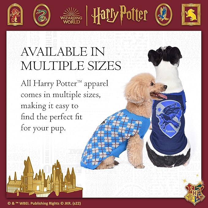 Harry Potter Ravenclaw Dog Sweater - Pet Outerwear for Dogs - Officially Licensed Dog Apparel & Accessories for Hogwarts Houses, Size Small
