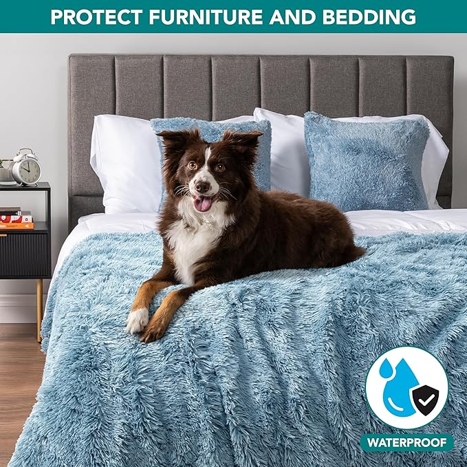 PetAmi Waterproof Dog Blanket for Medium Large Dogs, Calming Fleece Cat Blanket, Couch Protector Washable Sherpa Faux Fur Pet Throw for Puppy, Soft Reversible Leakproof 40x60 Light Blue