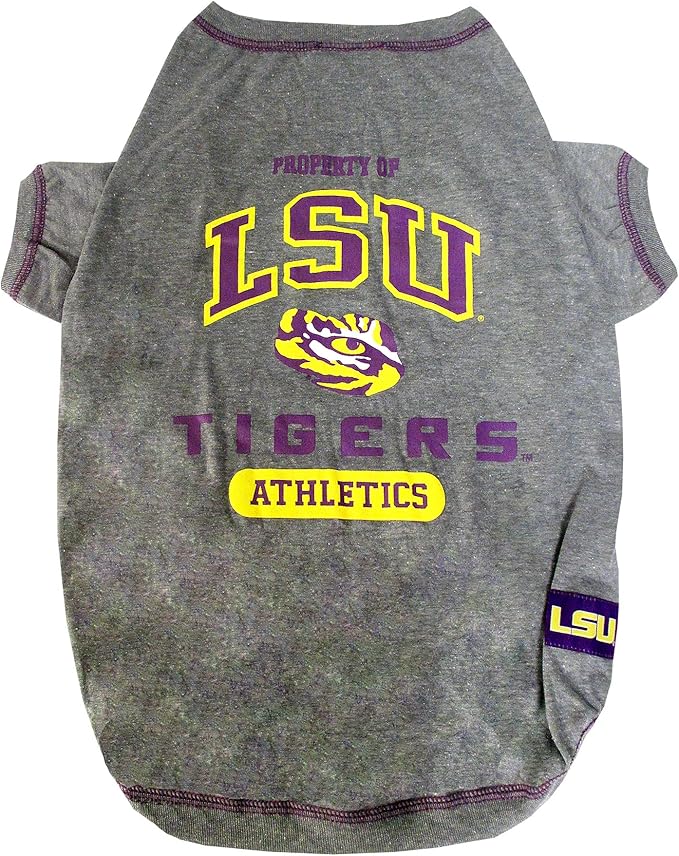 Pets First Collegiate LSU TIGERS Dog T-Shirt, Small. - Licensed Shirt for Pets Team Colored with Team Logos.- Premium Stretchable Materials for the Comfrot of your Dog & Cat.