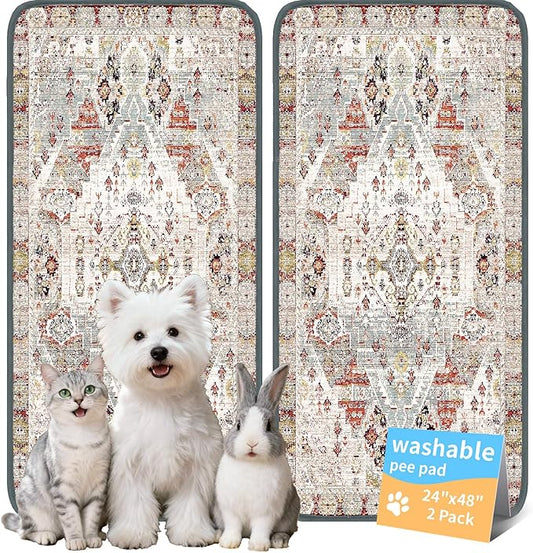 Washable Pee Pads for Dogs, Reusable Puppy Potty Training Pads, Ultra-Absorbent Thick Waterproof Leak-Proof Non-Slip Pads & Mat for Crate, Playpen, Floor, Whelping & Housebreaking , 2 Pack 24"x48"