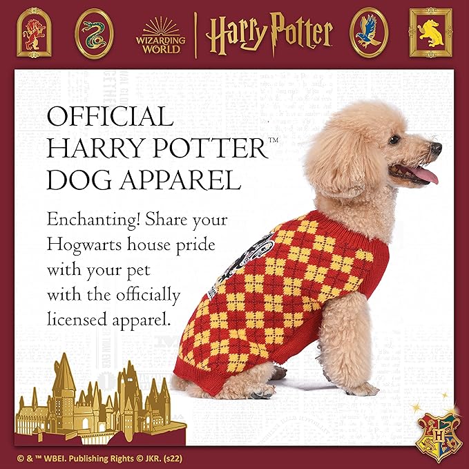 Harry Potter Gryffindor Dog Sweater - Pet Outerwear for Dogs - Officially Licensed Dog Apparel & Accessories for Hogwarts Houses, Size Medium